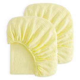 NTBAY 2 Pack Muslin Cotton Crib Sheets, Soft and Breathable Double Layer 28x52 Baby Crib Sheets for Standard Crib and Toddler Mattresses, Boys, Girls, Unisex, Light Yellow, 28x52 Inches