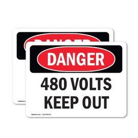 (2 Pack) 480 Volts Keep Out OSHA Danger Sign 5 Inch X 3.5 Inch Vinyl Label Decal Sticker Weather Resistant, UV Protected for Workplace, Business, and Construction Site, Made in the USA