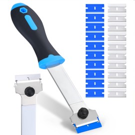 Giramika Razor Blade Scraper Tool with 10 Pcs Extra Replacement Metal and 10 Pcs Plastic Razor Blades, Long Handle Scraper Tool for Cleaning Cooktop, Paint, Tile, Window Glass Scraper