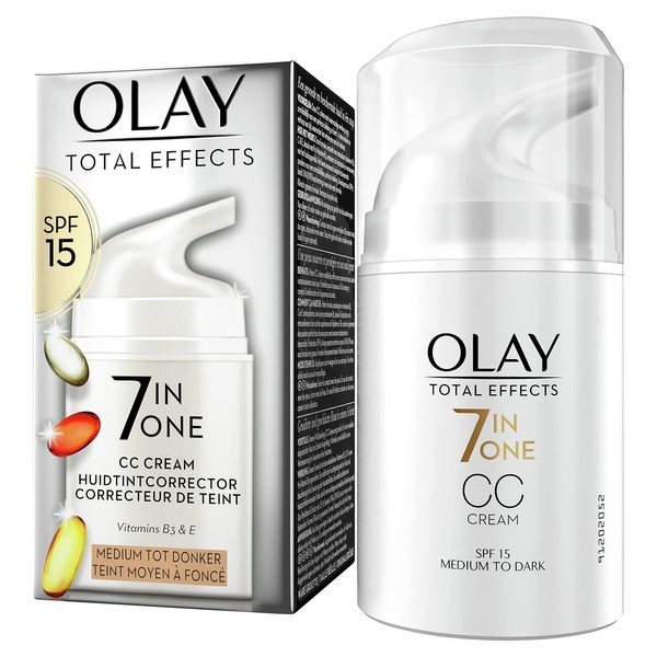 OLAY TOTAL EFFECTS 7-IN-1 CC Moisturizer with LSF 15, medium to dark skin types, 50ml, instant, uniform opacity, day cream with vitamin E, B3 & B5 for women, facial care for women
