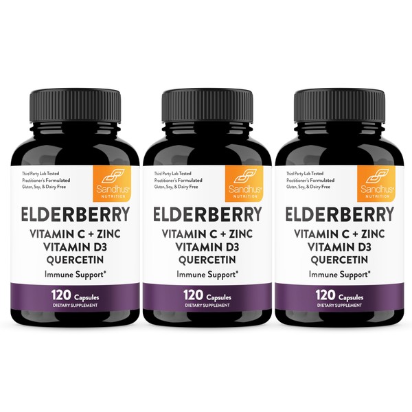 Sandhu's Elderberry Vitamin C and Zinc 120 Capsules (Pack of