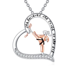 POPLYKE Karate Necklace for Women Sterling Silver Karate Necklace Taekwondo Jiu Jitsu Jewellery for Women, Silver, No Gemstone