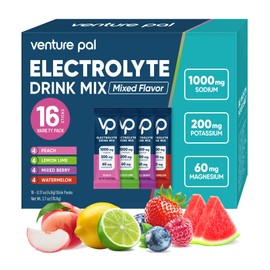 Venture Pal High Sodium Sugar-Free Electrolyte Powder Packets - Hydration Packets with Sodium, Potassium & Magnesium | Zero Calories | Vegan, Keto, and Paleo Friendly | 16 Sticks