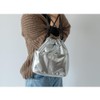 Rename RSG23136 3-Way Shiny Drawstring Tote Shoulder Bag, Silver