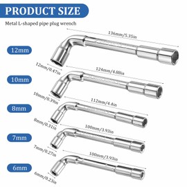 kebitedamai 5 Piece Tubular Box Wrench Set, L-Shaped Hex Wrench, 6 mm, 7 mm, 8 mm, 10 mm, 12 mm Metric L-Shaped Hex Socket Wrench for Hex Nuts & M3 M4 M5 M6 M8 Wire Rope Clamp