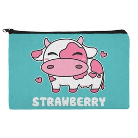 Cute Kawaii Strawberry Milk Cow Makeup Cosmetic Bag Organizer Pouch