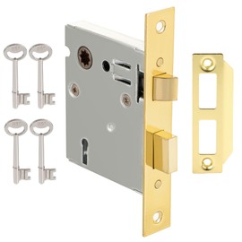 Toptotoo Mortise Lock Set Interior Door, Old Door Lock Replacement Parts, Antique Vintage Door Lock Hardware, Skeleton Keys and Reversible Latch, Mortise Lock Kit, Polished Brass Finish