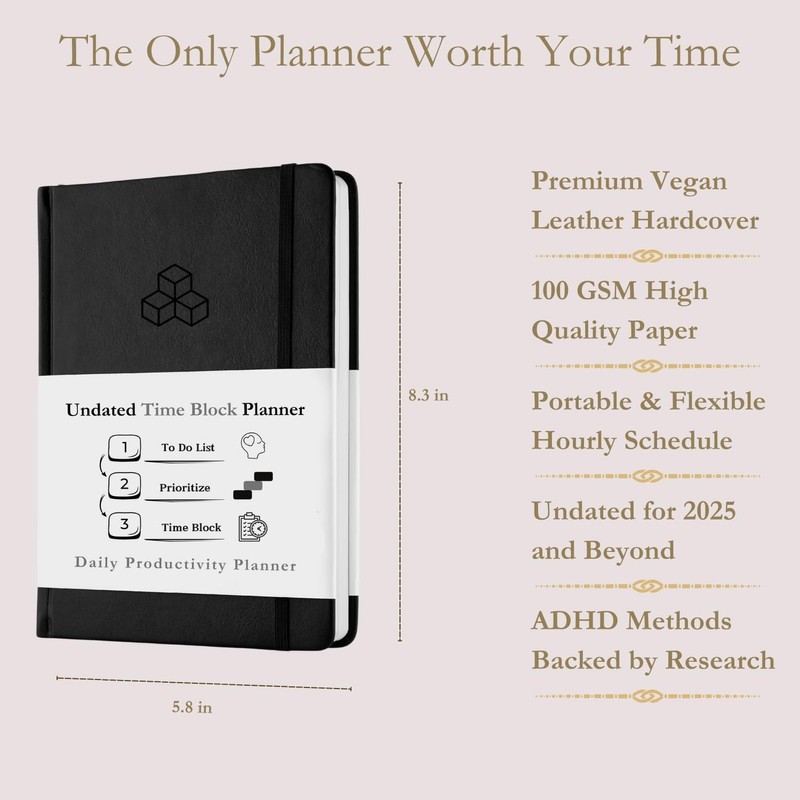 Time Blocking and ADHD Planner by Refine Days. 180 Undated