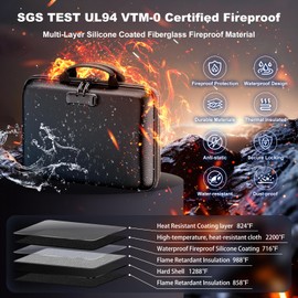 HIBWN Fireproof Document Box, Hard Case Fireproof File Organizer with Lock and 13 Pocket Accordion File Folder, Portable Safe Box for Home Office Travel to Storage Important Documents Laptop Black