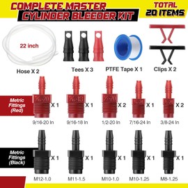 Enhon Master Cylinder Bleeder Kit Complete Brake Bleeder Kit with 22 in Clear Hose, Clip, PTFE Tape, SAE and Metric Fittings Universal Fit (20 Pcs)