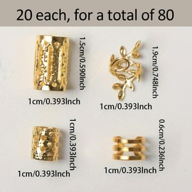 OUDQFCJ Pack of 80 gold hair accessories, pirate jewellery, hair accessories, pirate, dreadlocks jewellery, golden hair jewellery, adjustable loc jewellery for braids, 6 styles for men, women, boys