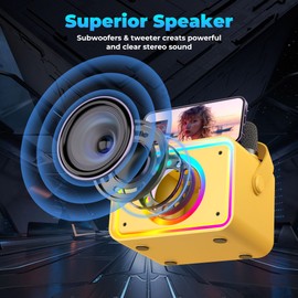Karaoke Machine,Portable Bluetooth Karaoke Speaker with 2 Wireless Microphones for Adults & Kids Toys with LED Lights, Karaoke Microphone with PA System Supports USB/TF/AUX,Gift for Party(Yellow)