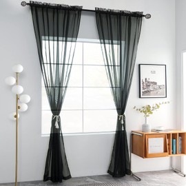 youleyar Cortinas transparentes con bolsillo para barra, gasa, 2 paneles, blanco, beige, negro, gris, café, 1.32 m de ancho, 2.13 m de largo, 1 par para cocina, dormitorio, niños, sala de estar