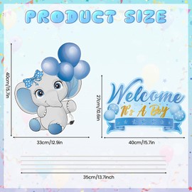 2Pcs Baby Shower Yard Sign with Stake Gender Reveal Yard Sign Blue Elephant Lawn Decoration Welcome It's A Boy Lawn Decor Welcome Baby Boy Announcement Decor for Outdoor Gender Reveal Party