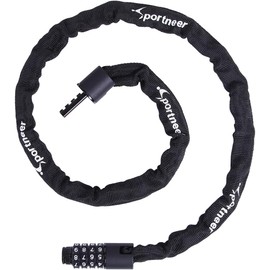 Sportneer Bicycle Key Chain Lock, Bicycle Key, 4-Digit Dial Type, Bicycle Lock, Lightweight, Length 39.4 inches (100 cm), Weight: 12.0 oz (340 g), Bike Lock, Free Password Setting, No Key Required, Black, 0.2 inch (4 mm), Chain Lock, Anti-Theft, Japanese