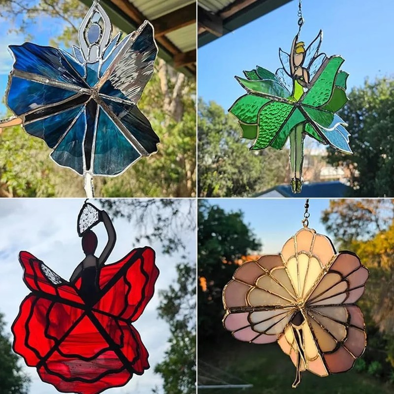 Erpmlyo Dancing Lady Stained Glass Spinner Outdoor Hanging Decor Garden