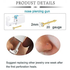 QWALIT Nose Piercing Kit Nose Ring Piercing Gun Disposable Nostril Piercings Kit with Rings Studs Disposable Self Nostril Piercings Gun Kits at Home Piercer Tool with Clear Retainers