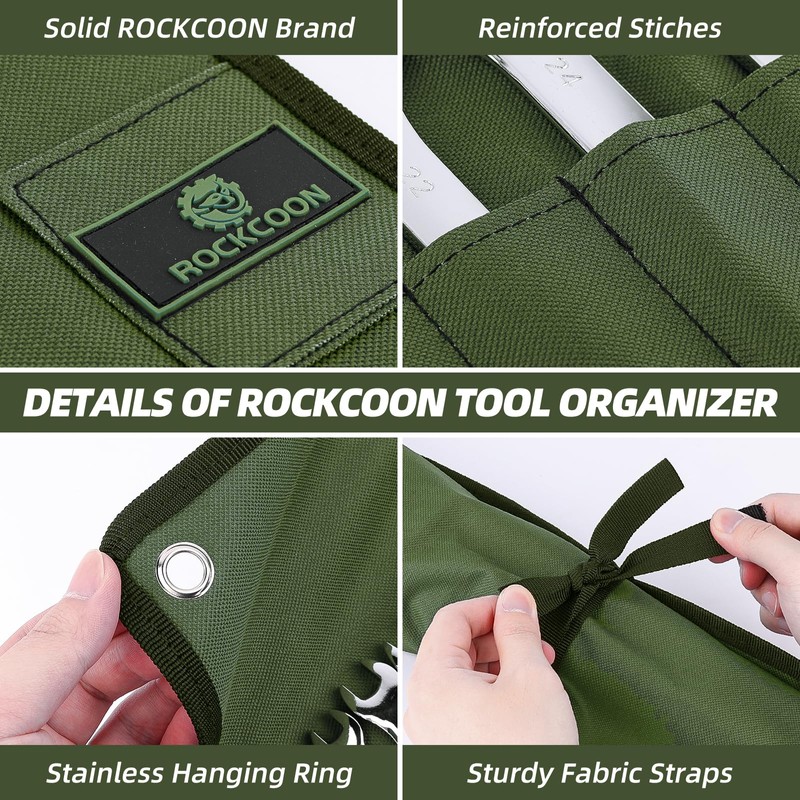 ROCKCOON Wrench Roll Organizer 16 Pockets, Wrench Pouch Roll Up