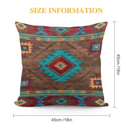 Aztec Southwest Native America Indian Navajo Tribal Vintage Abstract Decorative Pillow Covers Cozy Soft Throw Pillowcase Square Couch Cushion Cover for Home Decor Sofa Living Room Bed Car 18x18 Inch