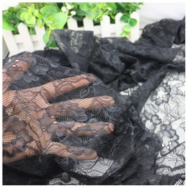 NIANTONG 150 cm Wide Lace Fabric Sold by the Metre for Sewing Crafts Wedding Decoration Party DIY Crafts Sold by the Metre (Colour: Black)