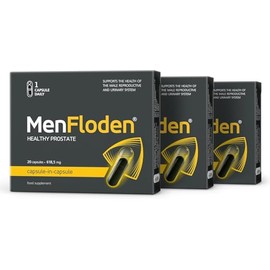 MenFloden an Innovation for a Healthy Prostate. Powerful Liquid Formula with Triple Action. Cucurbita Pepo, Serenoa repens, Flowens®. 1 Capsule/Day. Laboratory Tested
