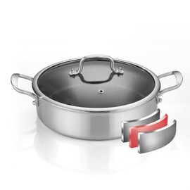 Tri-Ply Stainless Steel 7 Quarts Saute Pan, 12 Inch Nonstick Skillet with lids, Fast even Heat cookware, Hybird Large Frying Pan, 18/10 Chef's Cooking Pan, Induction Pan, Dishwasher and Oven Safe