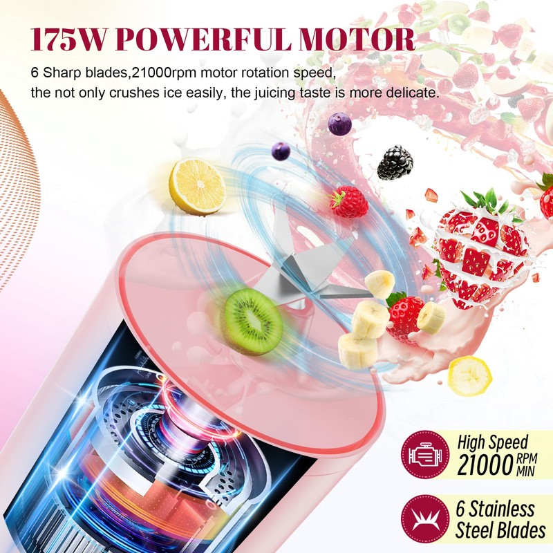 2PCS Portable Personal Blender 17 OZ/500 ML Juicer, 175W Personal