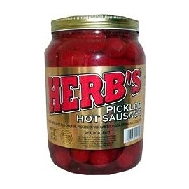 Herbs RED HOT Pickled Sausage (Half Gallon. Jar) 20 Count Beef & Chicken No Pork ( From Candy World)