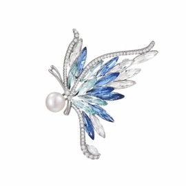 UNVAK Blue Butterfly Rhinestone Brooch for Women Silver Butterfly Brooches Lapel Pin Wedding Dress Jewelry Accessory