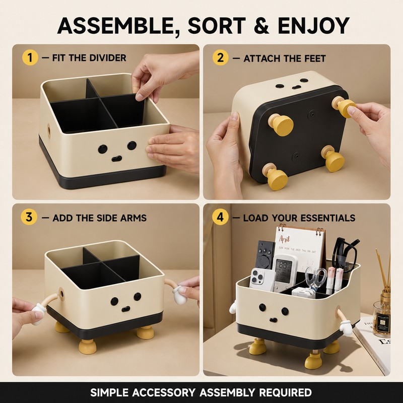 Beige Desktop Storage Organizer Box, HIPS Plastic Open-Top Compartment Desk