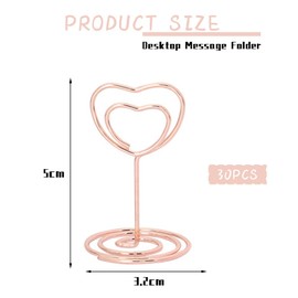 MisFun Pack of 30 Place Card Holders, Photo Holders with Clips, Memo Holder, Place Card Holder, Table Number Holder for Weddings, Anniversaries, Parties (Heart Shape Rose Gold)