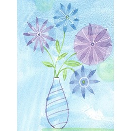 Floral Themed Set of 8 Blank Notecards ~ Painted Blue and Violet Flowers in Vase (4" x 5.25"; White Envelopes)
