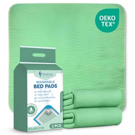 2 x Washable Incontinence Bed Pads Green 85x90cm, Single Bed, No Tucks