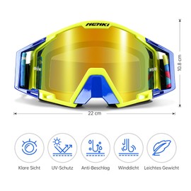 NENKI Motocross Goggles, Motorcycle Goggles with Nose Protection, Ski Goggles for Men and Women, for Outdoor Sports, MTB Goggles