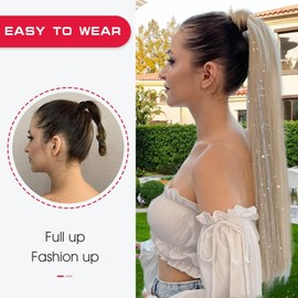 26 Inch Blonde Ponytail Extension Long Straight Fake Hair Extensions Tinsel Ponytail Natural Soft Clip in Hair Pieces for Women