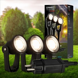 BRILONER - Connect to Shine 12 V Garden System Set of 3 LED Spotlights with Ground Spike, Basic Set with Transformer, IP65, Warm White Light, Garden Lighting, LED Garden Spotlight, 22.5 x 6 x 5 cm,