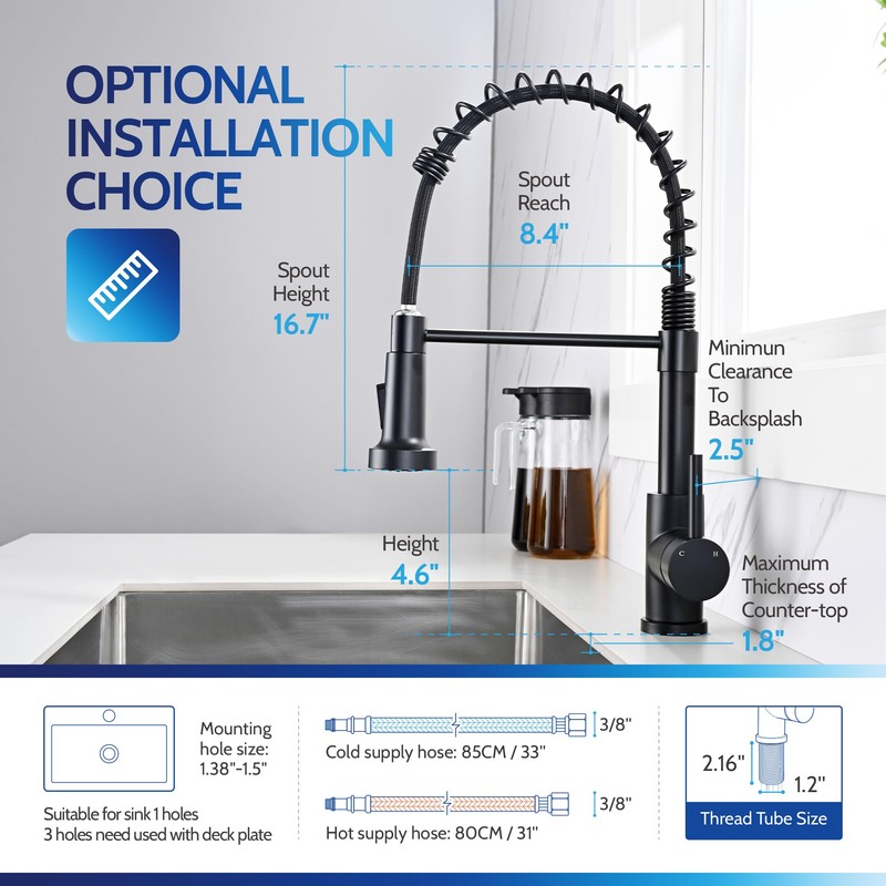 LUFEIDRA Touchless Kitchen Faucet with Pull Down Sprayer-Black Kitchen Faucet