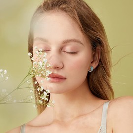 Lasidor Pendientes de aro pequeños de hoja para mujeres y niñas con ópalo azul y verde