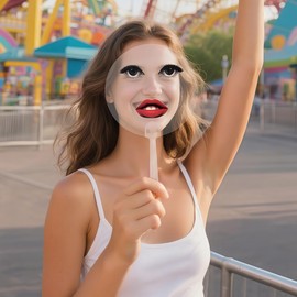 Gucilaly 4 PCS Funny Prank Gifts,Transparent Round Fans with Eyes and Lips Design,Portable Handheld Fans,Suitable for Party Games,Concert Support and Photography Props,Front Face