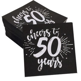 80PiecesSilver50th Birthday Dinner Celebration Party Decorative Napkin Black50th Birthday Decorative Men's and Women's Party Supplies Cocktail Napkins in a black, Cheers to 50 Years