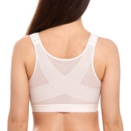 DELIMIRA Women's Full Coverage Front Closure Wire Free Back Support Posture Bra Rose White 36E