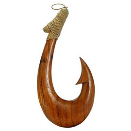 16" Hand Carved Wood Hawaiian Makau Fish Hook