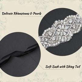 Bridal Belt Rhinestone Wedding Belts for Bride Dress Women Crystal Sash Waistband for Wedding Evening Gown Black
