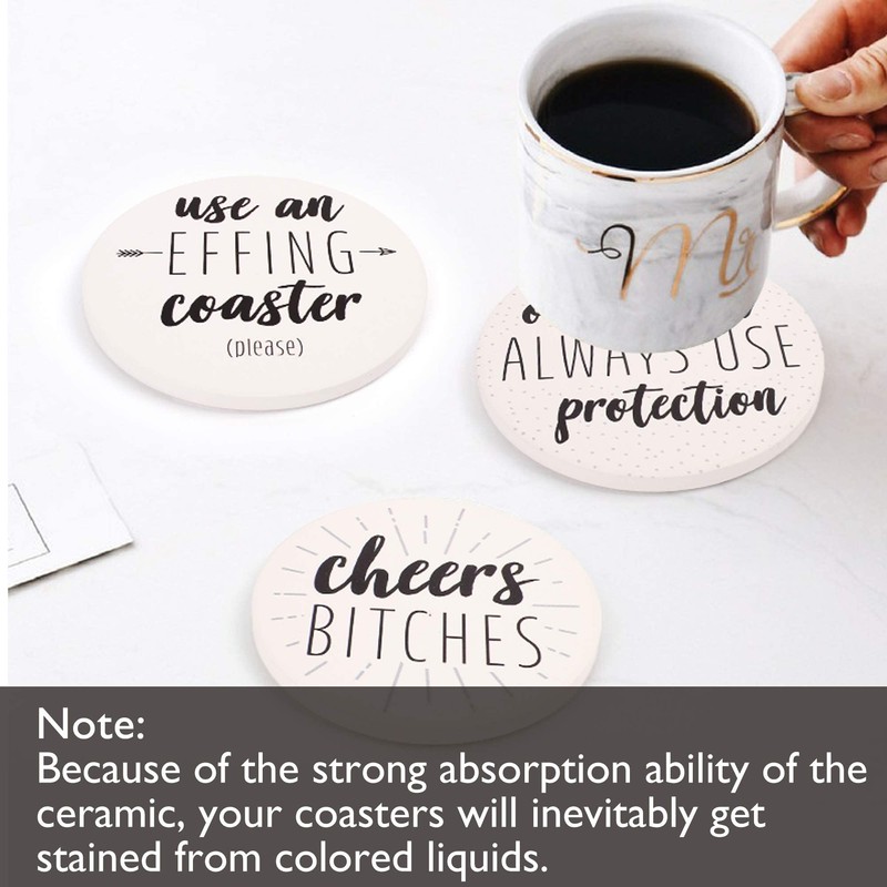 LotFancy Funny Coasters for Drinks Absorbent with Holder, 6PCS Ceramic