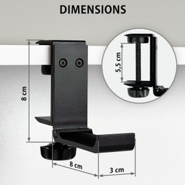 MyGadget Headphone Holder [90 Degrees Rotatable] - Foldable Metal Headset Stand - Universal Desk Hook for Vertical or Horizontal Mount - Black