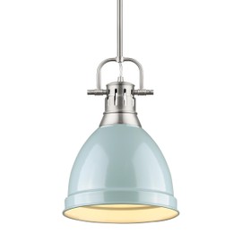 Golden Lighting 3604-S PW-SF Duncan Pendant, 14.25" x 8.88", Pewter with Seafoam Shade- Pendant Lights, Pendant Light, Kitchen Island Lighting, Ceiling Light Fixture, Pendant Lights Kitchen Island