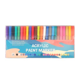Acrylic Paint Pens 24 Colors Waterproof Soft Tip Gouache Painting Markers for Stone Canvas Wood Glass Metal