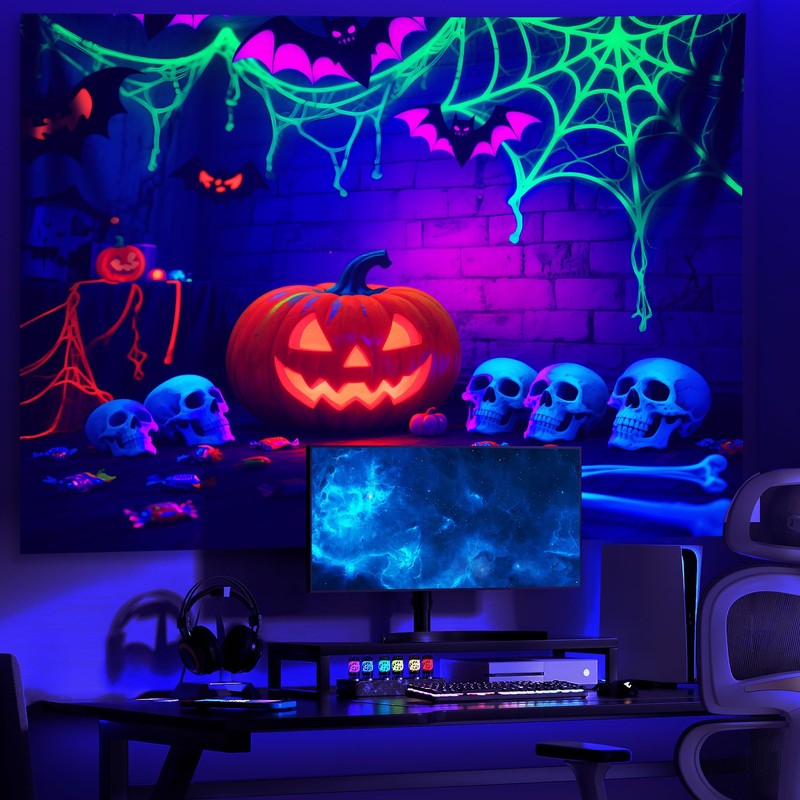 AOHMPT Glow-in-the-Dark Halloween Tapestry - UV Reactive Black Light Wall