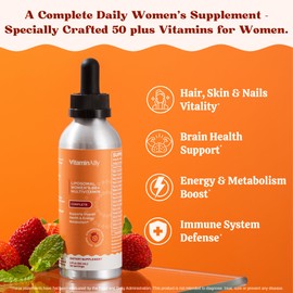 Vitaminally Women’s 50+ Liposomal Liquid Multivitamin – 16 Essential Vitamins & Minerals for Energy, Bone & Immune Support – Sugar-Free, Non-GMO, High Absorption – Strawberry Mint, 30 Servings