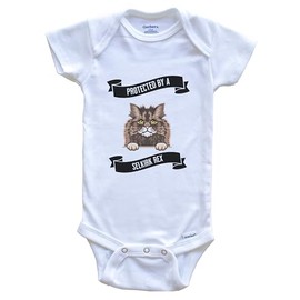 Protected by A Selkirk Rex Cat Cute Kitten Baby Bodysuit, 0-3 Months White